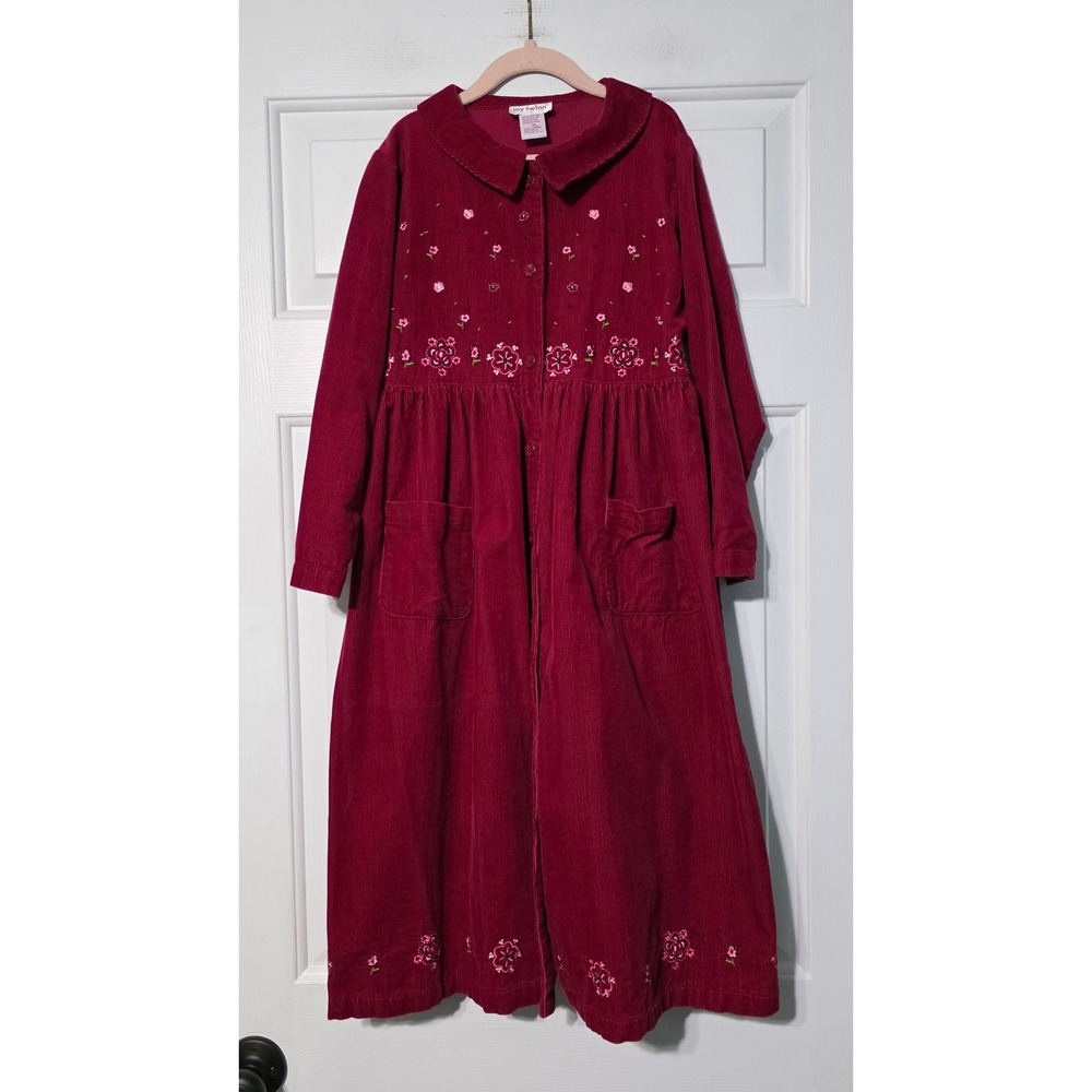 My Twinn Girls Corduroy Floral Embroidered Vintage Dress Size M 100% Cotton